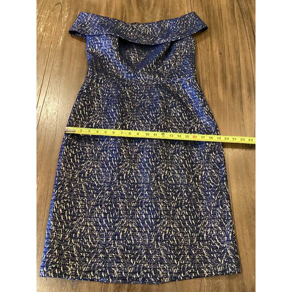 Teri Jon by Rickie Freeman Jaquard Stripe Off the Shoulder Sheath midi Dress 10 - Picture 9 of 9